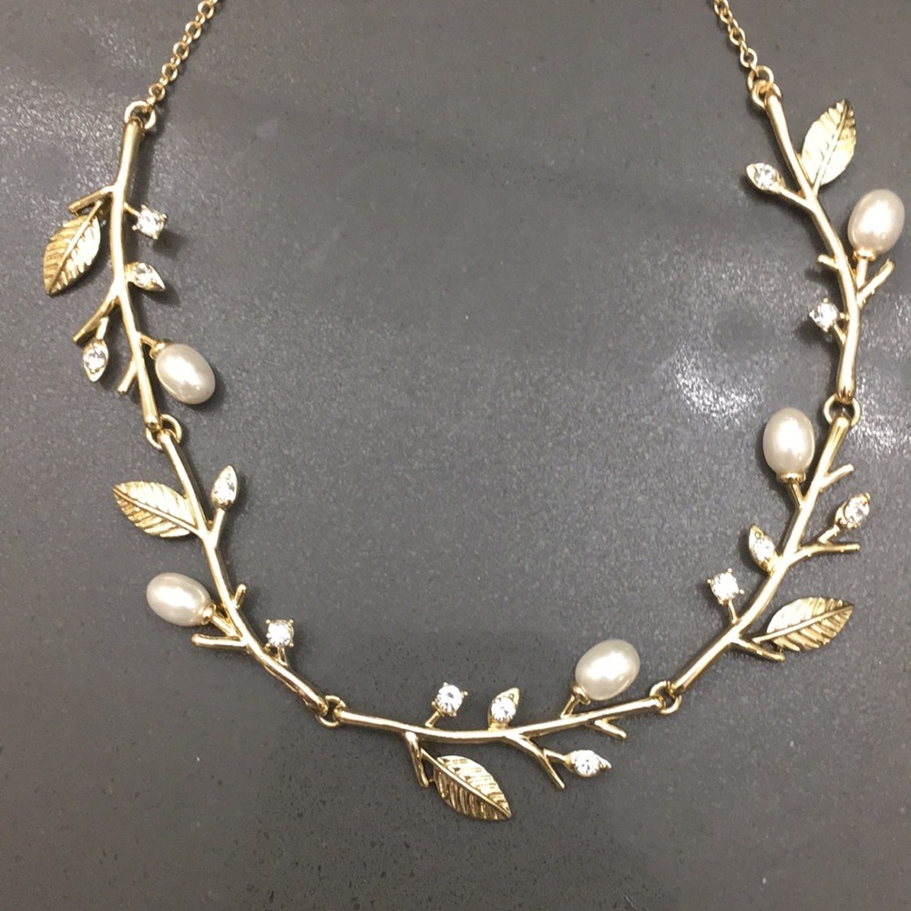 J. Crew Factory Leafy Pearl Statement Necklace (Includes Jewelry Pouch)